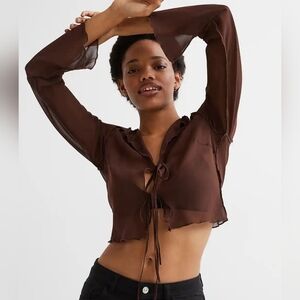 H&M Chocolate Sheer Tie-Front Blouse Size Medium NWT